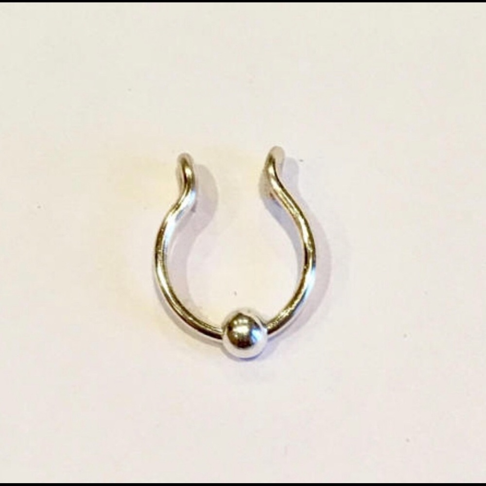 925 SS Faux/Fake Beaded Clip On Septum Ring/Hoop - Picture 2 of 2
